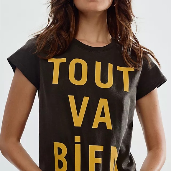 Clare V. Tout Va Bien Classic Tee in Faded Black ( Dark Gray ) Size XL - Picture 3 of 9